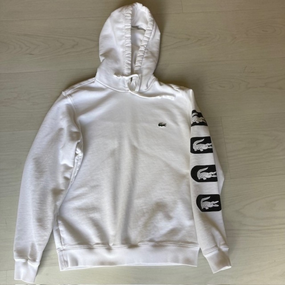 Lacoste Heavy White Hoodie Women's M Logo 20 x 25 Stacked Black Crocodiles